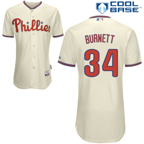 A-J Burnett #34 Youth Baseball Jersey-Philadelphia Phillies Authentic Alternate White Cool Base Home MLB Jersey